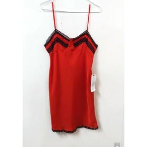 Topshop Red Chemise with Black Lace Trim